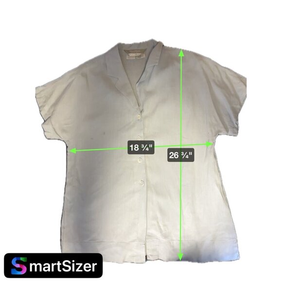 Max Mara Light Blue Linen Short Sleeve Button Front Collared Blouse Top Sz 8 - Picture 6 of 7